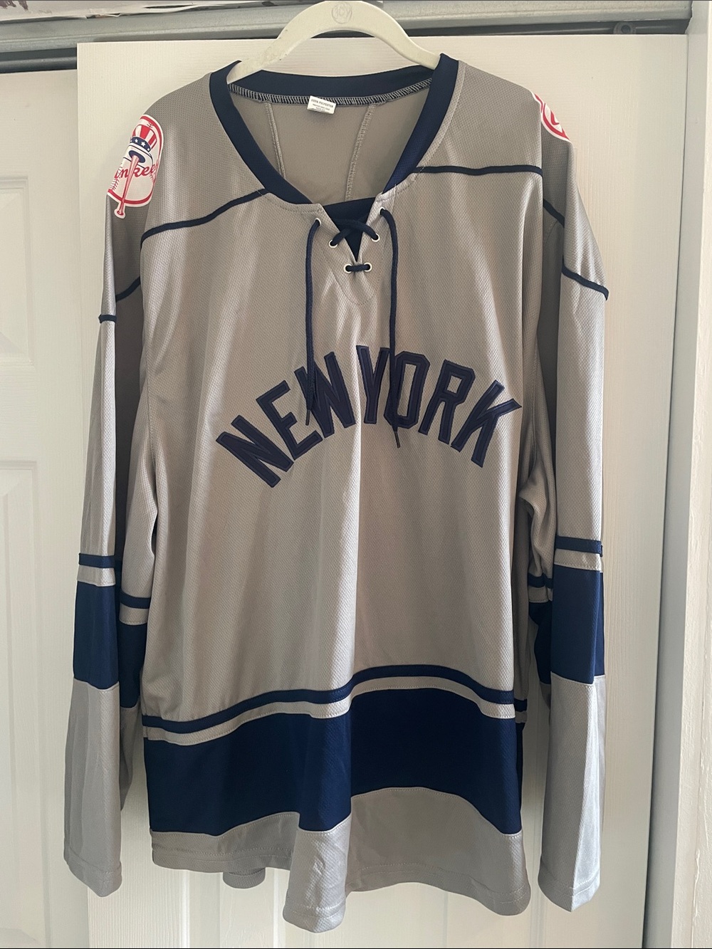 New York Yankees Grey & Navy Lace-Up Hockey Sweater